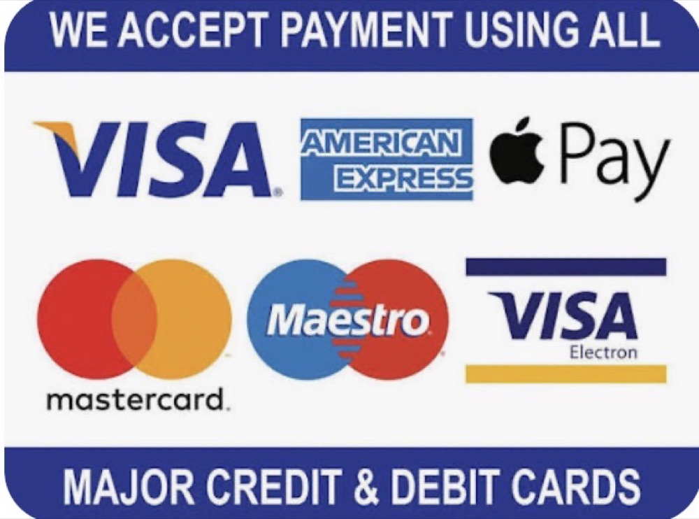 Aceptamos Visa, American Express, Apple Pay, Mastercard, Maestro y Visa Electron