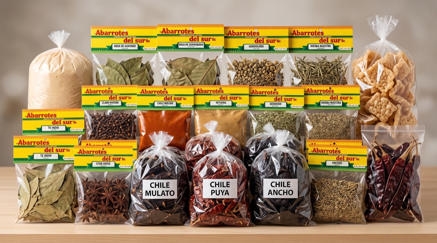 Condimentos, especias y chiles secos